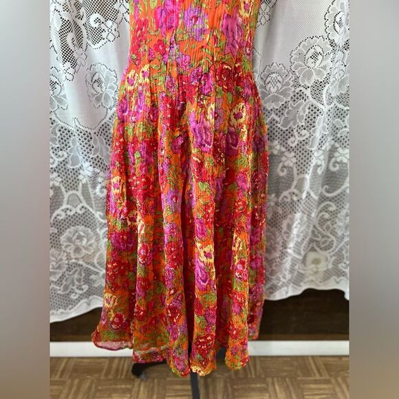 J Peterman Sheer Floral Fully Lined Sleeveless Midi Dress Pink Floral Size 10 - Picture 4 of 10